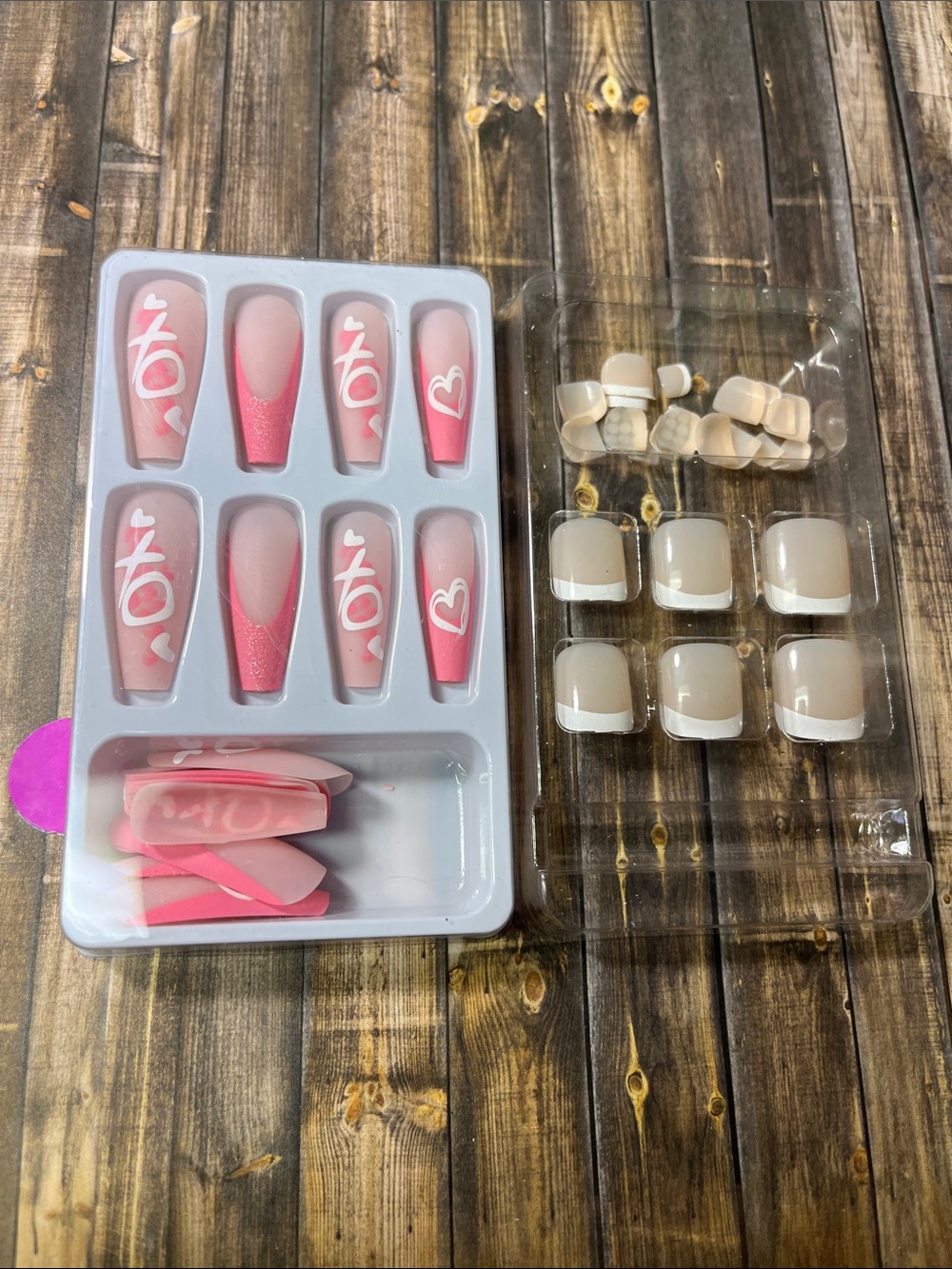 5for$10 Press-On Nails Long XOXO Pink Nails and White French Toe Nails